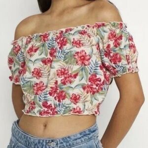 American Eagle Floral Off-Shoulder linen Crop Top